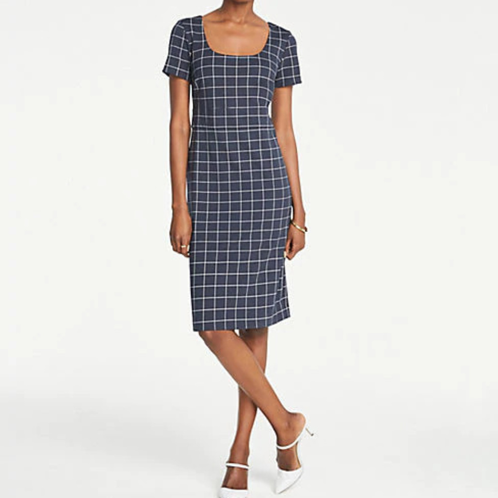 Ann Taylor Windowpane Sheath Dress Navy - Picture 3 of 3